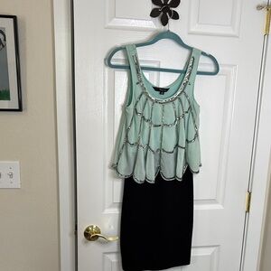 Riley+James Mint Green and Black Sequined Party Dress Body Con Skirt sz XS